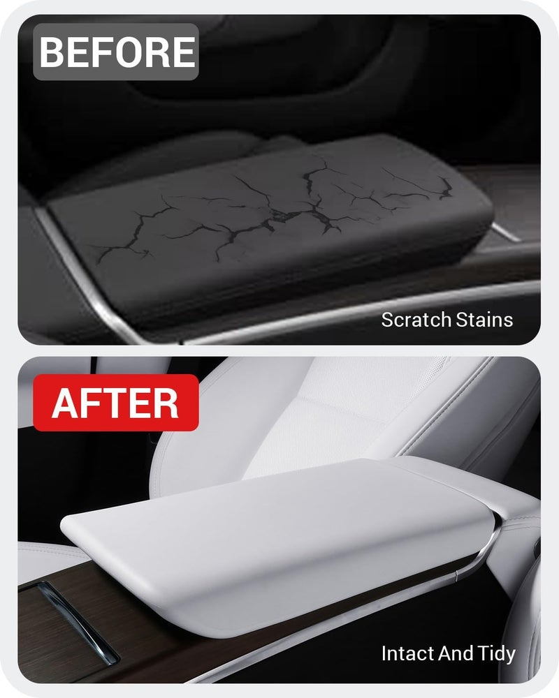 Basenor Upgraded Tesla Model S Model X Center Console Cover Non-Slip TPE Armrest Cover [No Logo] Protector Armrest [Proprietary Design] 2021-2026 Tesla Interior Accessories White - Image 2